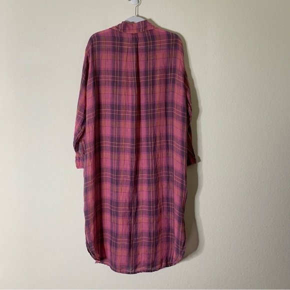 Free People X Cp Shades Womens plaid maxi Top 100% linen in valentine XS - Picture 10 of 11